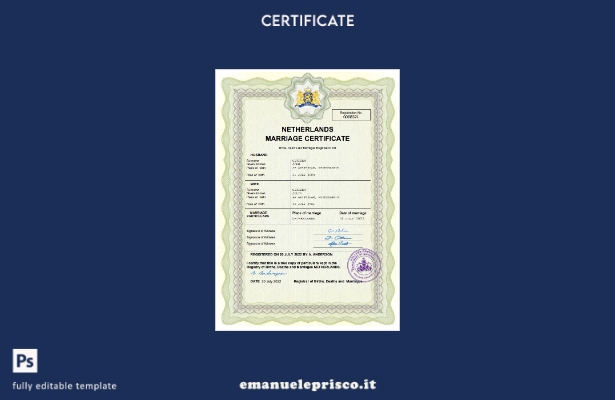 certificato di matrimonio olandese in stile verificato modello Word e PDF